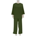 thumbnail image 7 of Clearance under 15$ Sevevn Women Summer Loose Casual Solid Color And Linen 3/4 Sleeved Tops+Pants Outwear Set End of Year Clearance Army Green XL, 7 of 7