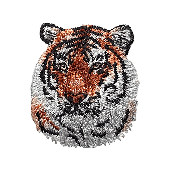 Bengal Tiger, Head/Face, Orange/White/Brown, Embroidered, Iron-on Patch