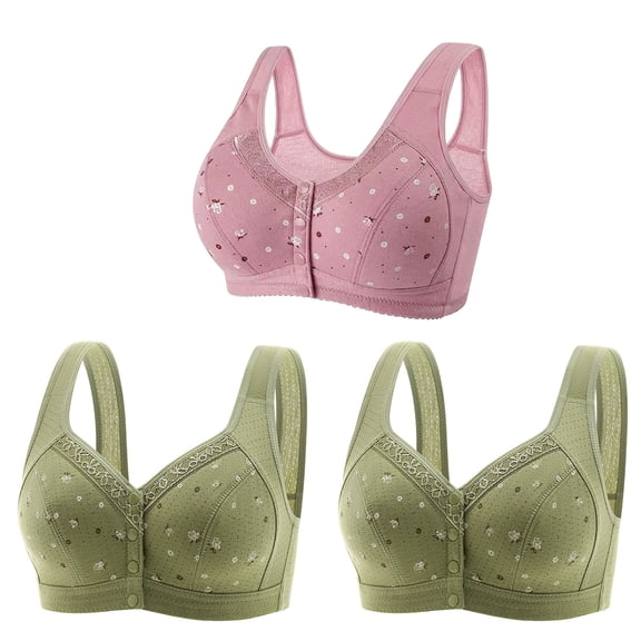 SMihono 3 Pack Daisy Bras for Women Plus Size Bras Front Closure Bras No Underwire Full Coverage Bralettes Everyday Wear Bras Hot Pink 16