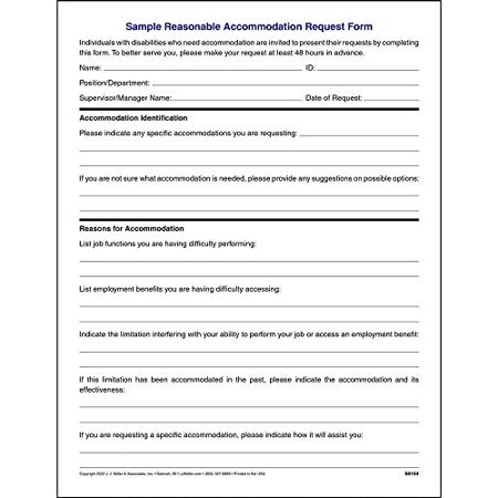 Employee Disability Accommodation Request Form, 8.5 x 11, 75 Pack
