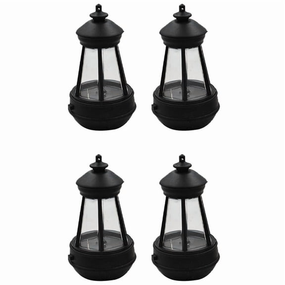 4X Solar Lantern Outdoor Waterproof Large Lighthouse Lantern Led Light Source Garden Decorative Lights,4 x Solar Lantern,Black