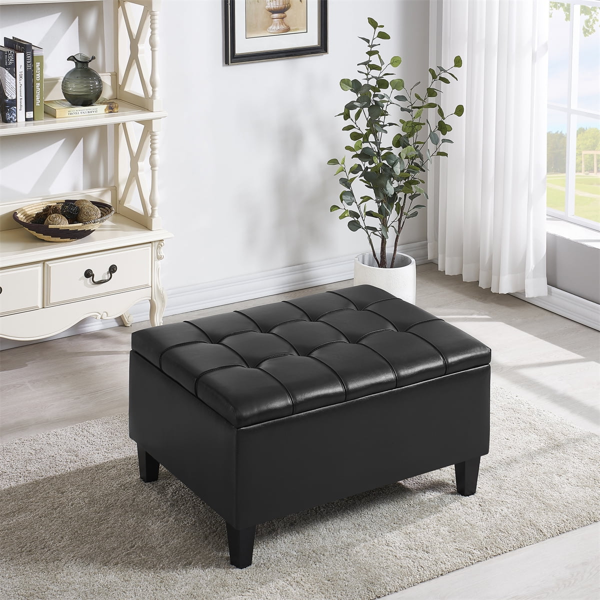 Storage Ottoman, Lift Top Bed Bench Oversize Cocktail Footrest Stool in