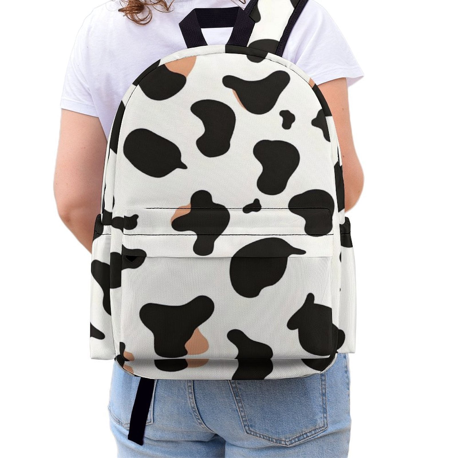 Large Capacity Half Print Backpack 11.8×16.5×5.9in Multifunctional Zipper Design Convenient Switch Simple Cow Print Pattern1_1