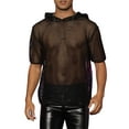 thumbnail image 1 of Camisetas de malla transparente INSPIRE CHIC para hombres, con mangas cortas transparentes, camiseta de club con capucha, color negro, 1 of 4