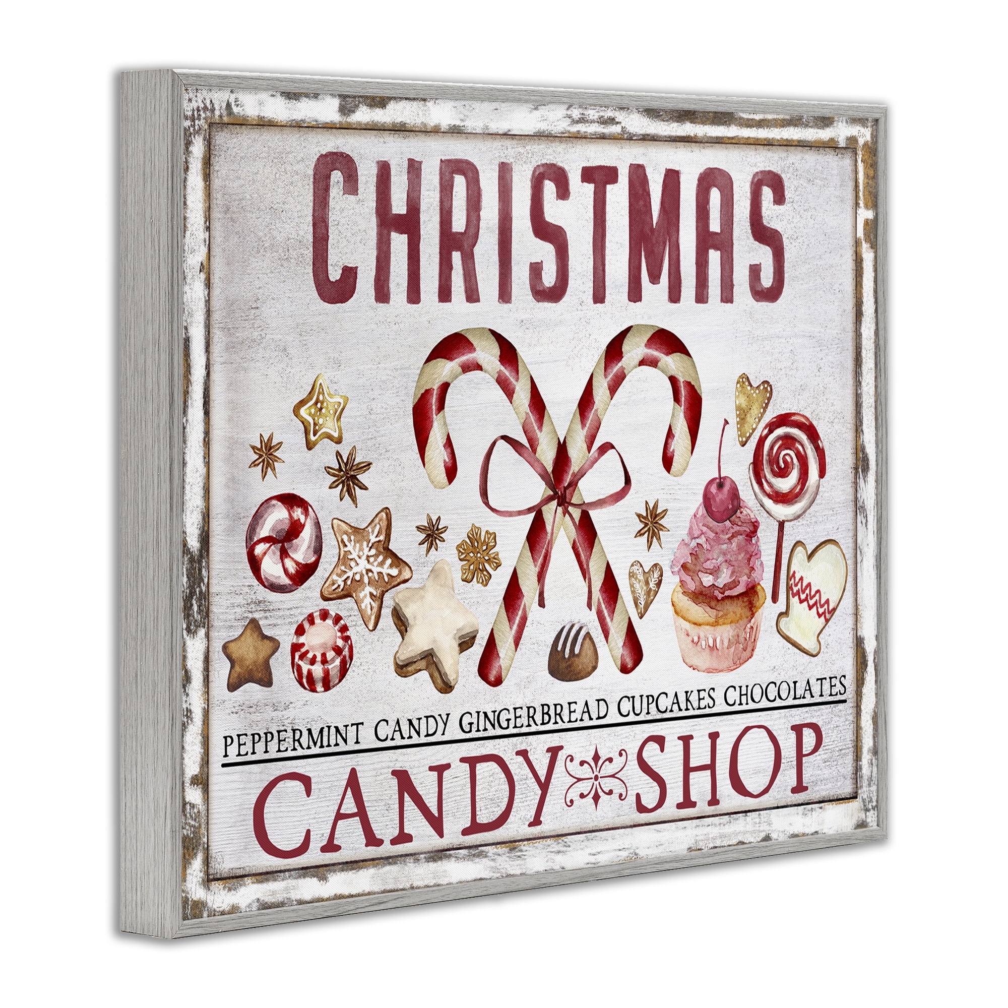 Stupell Industries Candy Shop Christmas Holiday Painting Gray Framed Art Prints Wall Art, 20 x 16
