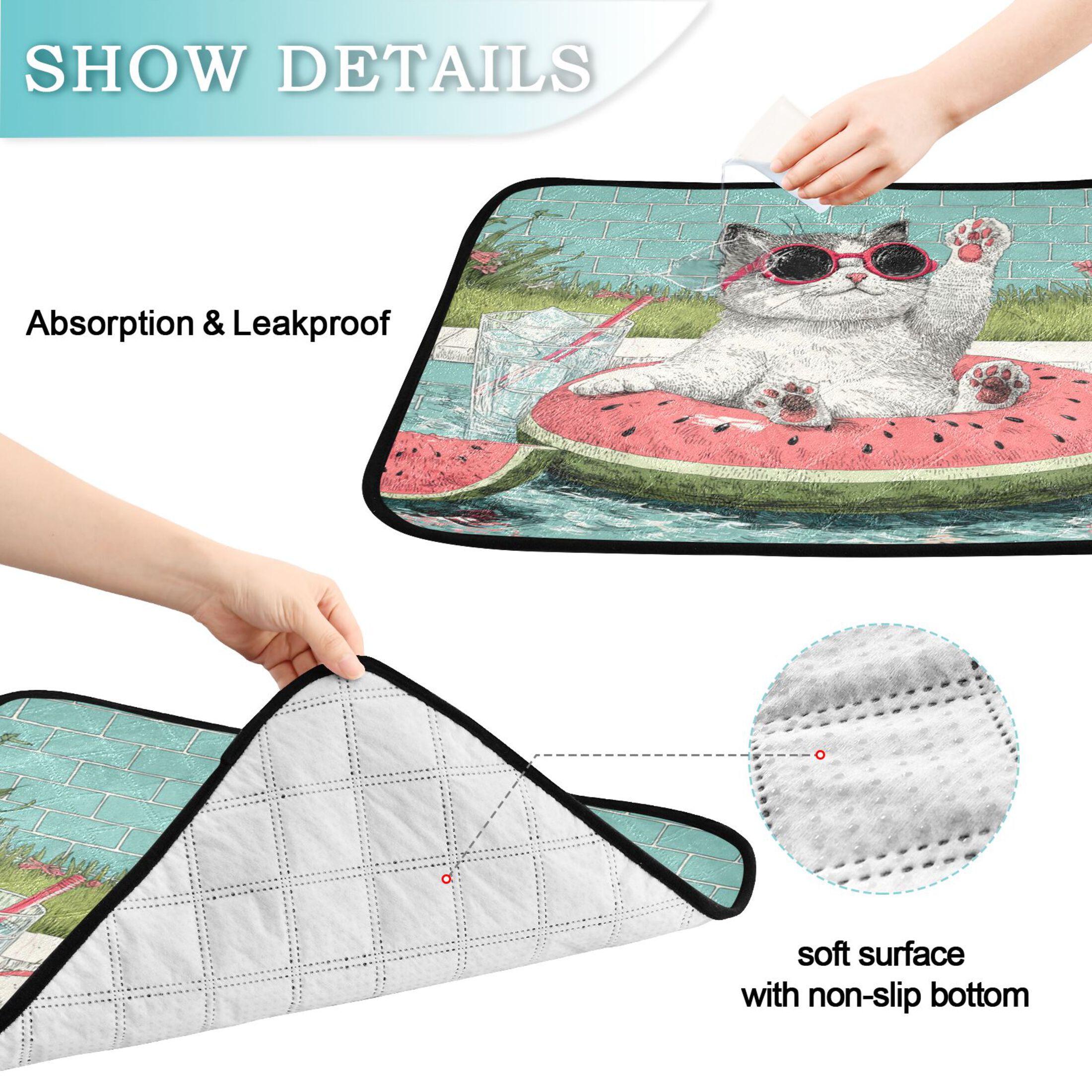 Qxltty Party Kitty Cat litter Pads Pet Set of 3 Diaper Mats Center Anti-leakage Layer Absorbent Soft and Comfortable