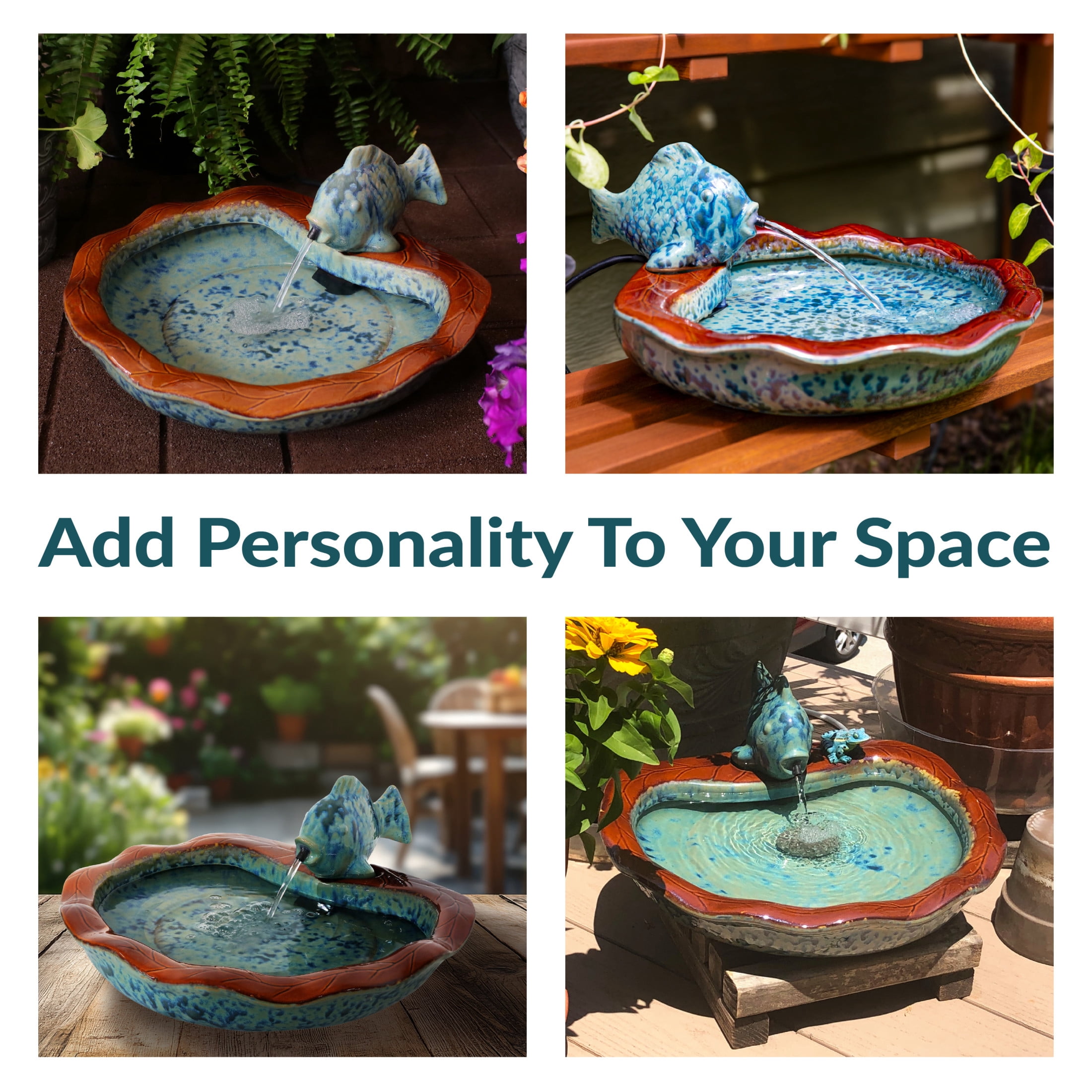 Sunnydaze Aqua Fish Glazed Ceramic Outdoor Water Fountain