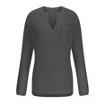thumbnail image 4 of Lovskoo 2024 Sweaters for Women Trendy V-Neck Long Sleeve Top Solid Pocket Sweater Dark Gray, 4 of 6