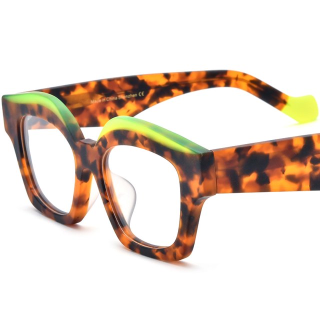 Las gafas de mujer con montura gruesa y montura de gafas con placa de ojo de gato con retazos multicolores se pueden equipar con montura de gafas antiluz azul para miopía
