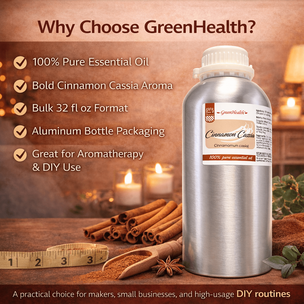 Cinnamon Cassia - 32 fl oz (946 ml) Aluminum Bottle w/Plug Cap - 100% Pure Essential Oil - GreenHealth