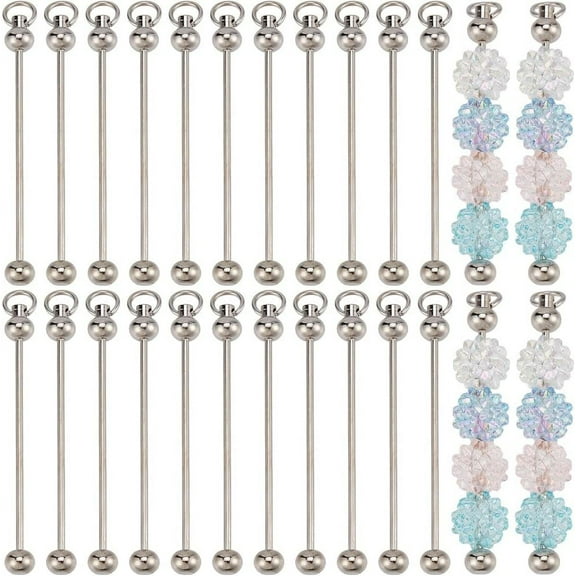 20Pcs Keychain Bars Bulk Keychain Bead Blank Beadable Bar Beaded Metal Silver Beadable Key Chains for Jewelry Making Charms DIY Beading Key Chains Craft Supplies for diy
