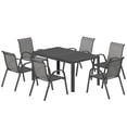 thumbnail image 1 of 7 Piece Outdoor Dining Set, Light Grey Patio Furniture Set with Rectangular Steel Table and 6 Stackable Breathable Mesh Chairs for Backyard, Garden, Patio and Deck, 1 of 7