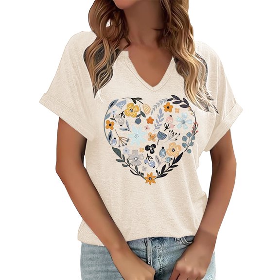 Xmyrz Womens Vintage Flowers Shirt V Neck Boho Floral Wildflowers Graphic Printed Tee Casual Cottagecore Short Sleeve T Shirt