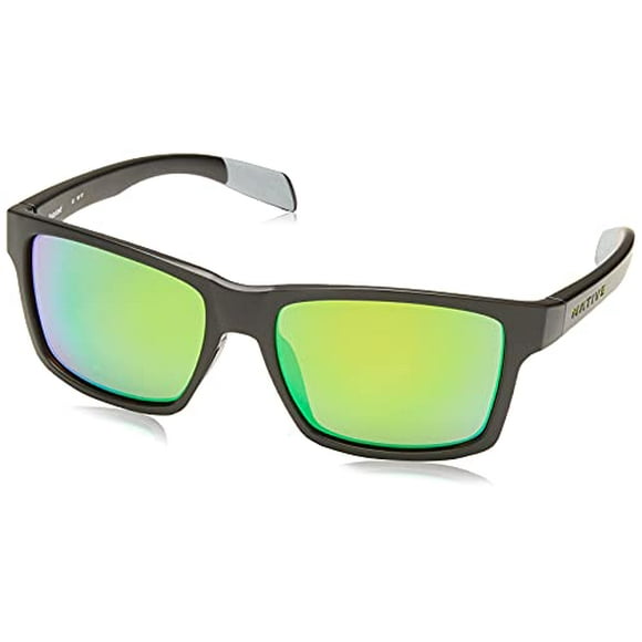 Native Eyewear Flatirons Rectangular Sunglasses, Asphalt/Green Reflex Polarized, 55 mm