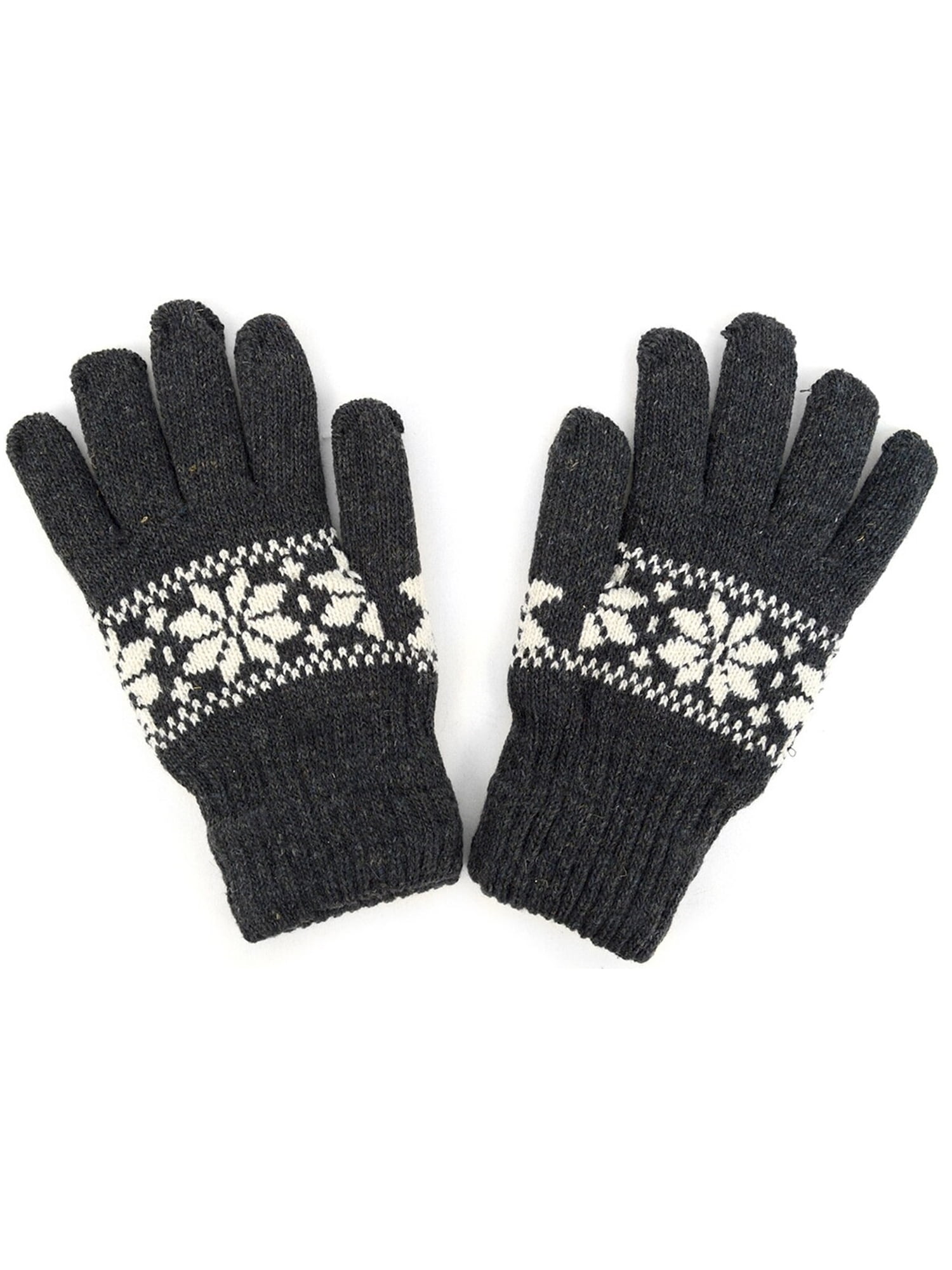 Dapper World - Men's Grey Knit Snowflake Winter Gloves ...