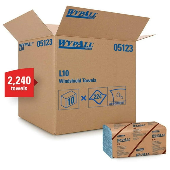 HetayC 05123 Blue WYPALL L10 Windshield Towel, 1 Ply, 9.3" W x 10.25" L (Pack of 2240)