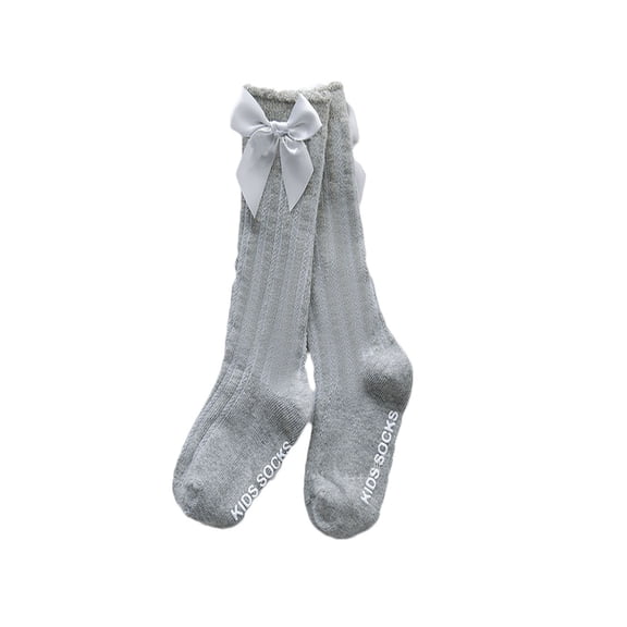 Gureui Newborn Infant Baby Girls Tube Socks Solid Color Bowknot Letter Printing Fashion Breathable Warm Mid Stockings