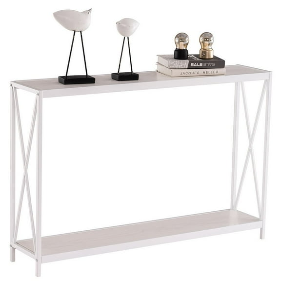 IVV 2-Tier Narrow Console Table, Modern Minimalist Sofa Table Behind Couch for Living Room/Foyer/Entryway/Hallway, 43.3"W x 9"D x 29"H, White Oak