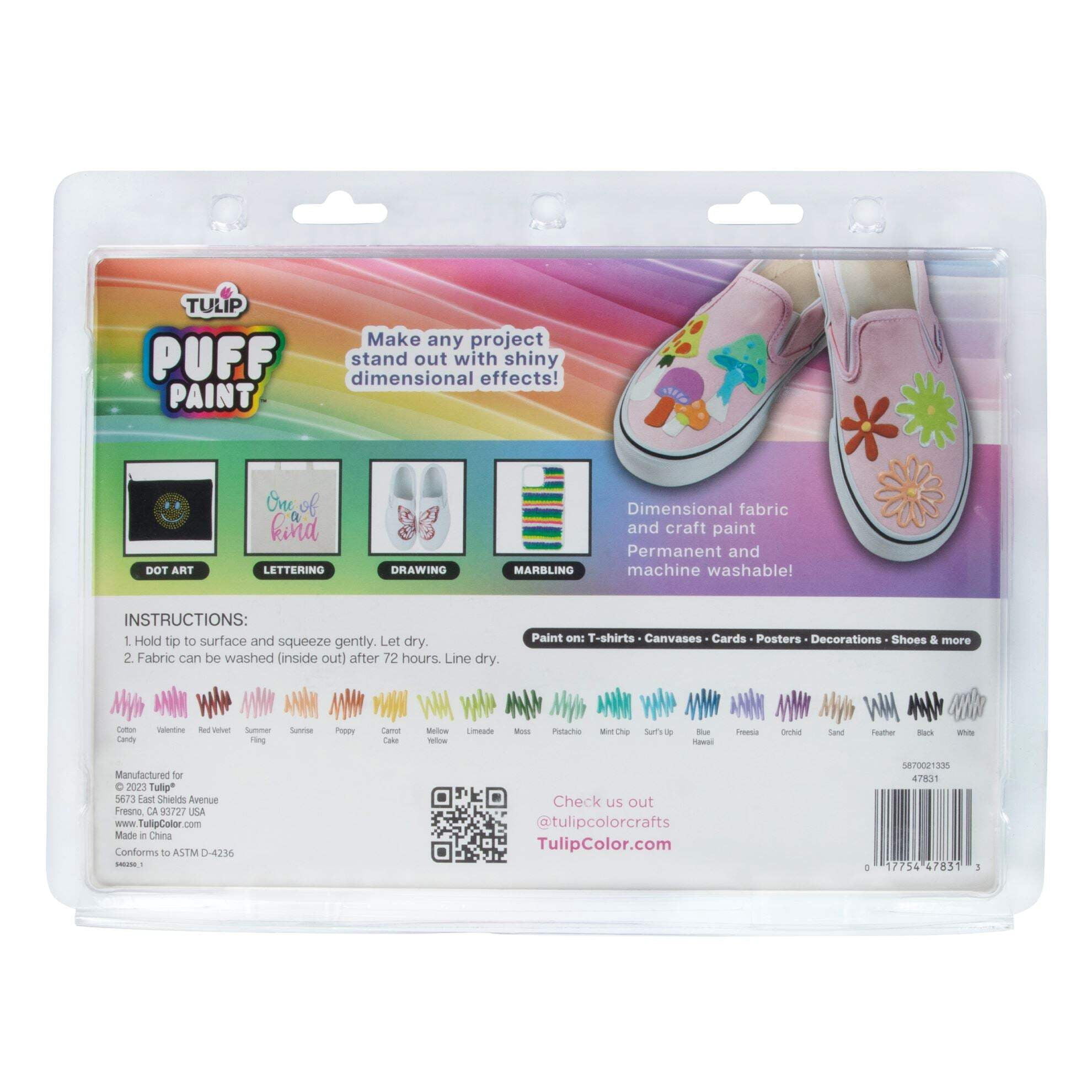 Tulip Puff Paint 20pk Mellow Rainbow, Pastel Colors in .75 fl oz Bottles