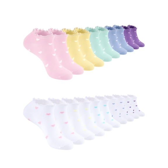 ARWSER 10 Pack Women Ankle Soft Breathable Socks, Low Cut Casual Cute Ruffle Heart Knit Frilly Socks Perfect Gifts for Women