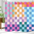 thumbnail image 4 of Retro Checkered Shower Curtain Colorful Geometric Modern Rainbow Minimalist Groovy Simple Bright Aesthetic Home Bathroom Decor Waterproof Fabric 72Lx72W Inch with Plastic 12PCS Hooks, 4 of 6