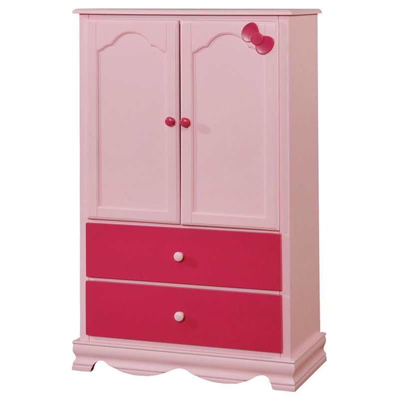 Furniture of America Poppy Contemporary Wood Wardrobe Armoire in Pink