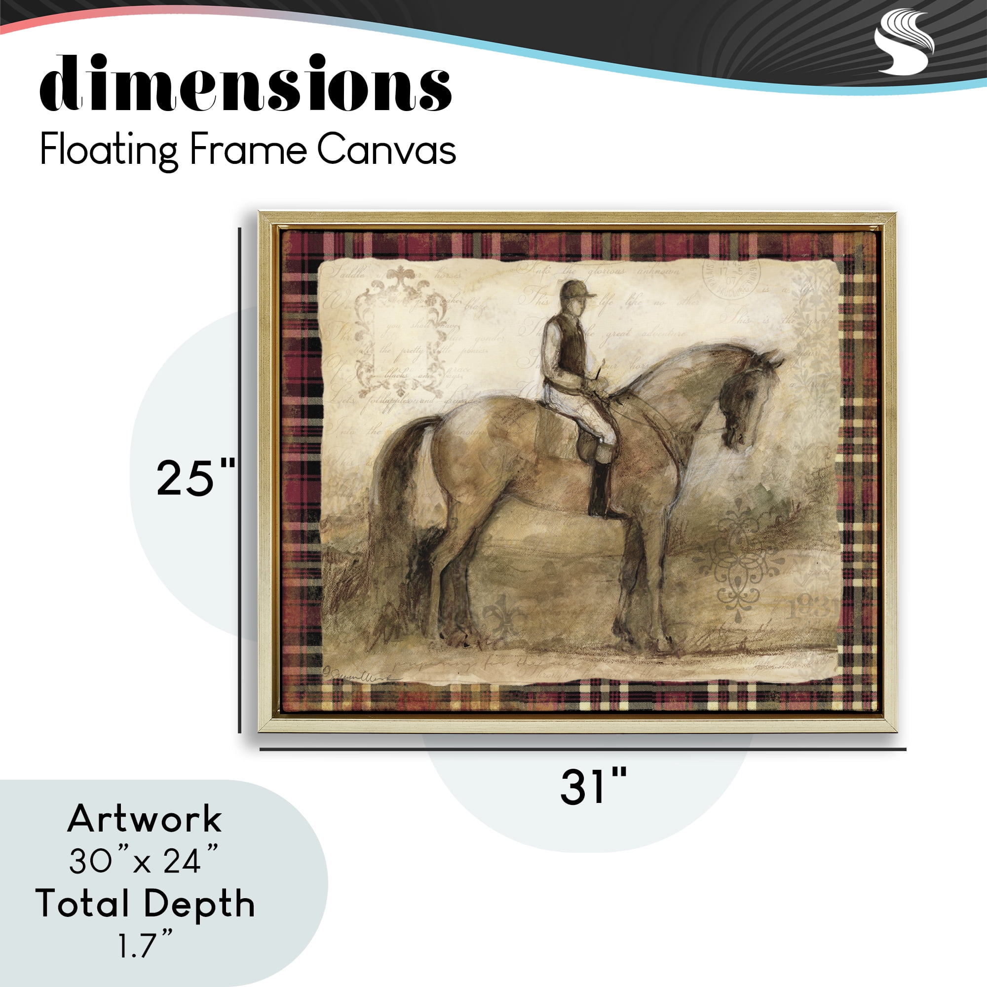Stupell Industries Horse With Jockey & Plaid Gold Framed Floater Canvas Wall Art, design by Susan Winget