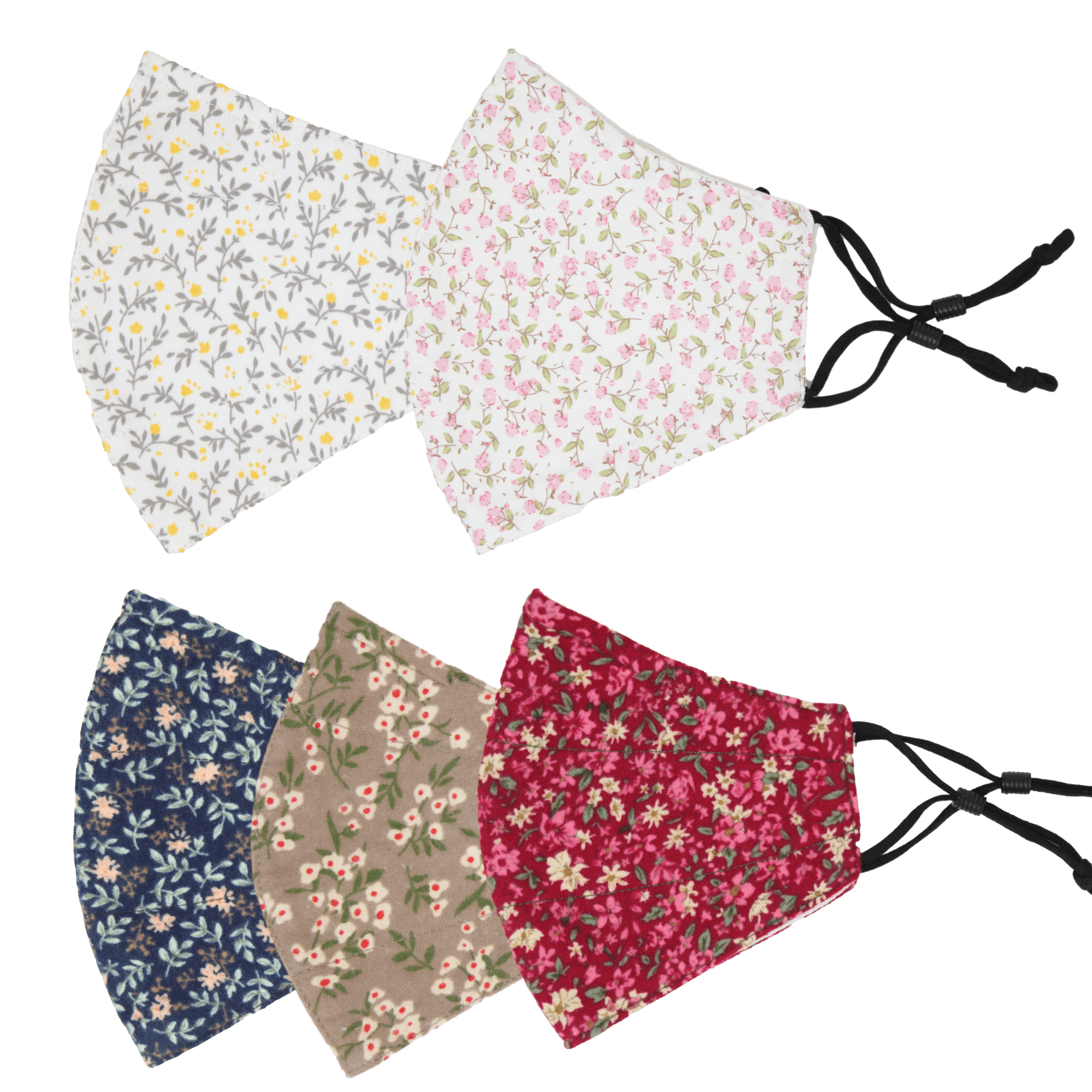 5 Pieces Reusable Face Mask Comfy Washable Cover Cloth Masks Adjustable Nose Clip Wire Unisex Floral Design