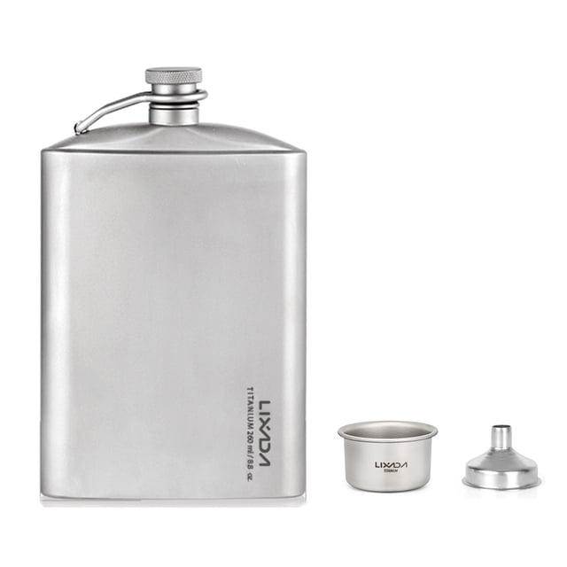 Frasco de titanio a prueba de fugas Lixada 260 ml con embudo y vaso Mini Matraz al aire libre