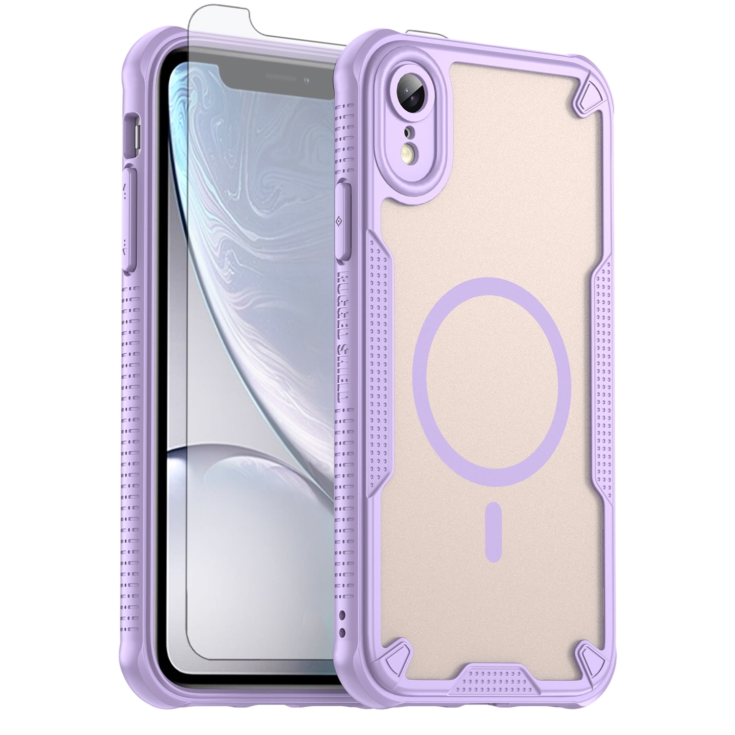 Asuwish Phone Case for iPhone XR 6.1 Compatible with Magsafe Magnetic Tempered Glass Screen Protector Translucent Matte Back Shockproof Protective Cell Cover iPhoneXR iP10R 10XR 10RX Women Men Purple