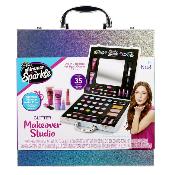 Kit de Beauté Studio de Relooking Scintillant Shimmer 'n Sparkle Beauté Tout-en-un pour les Yeux, les Joues et les Lèvres pour 8 Ans et Plus