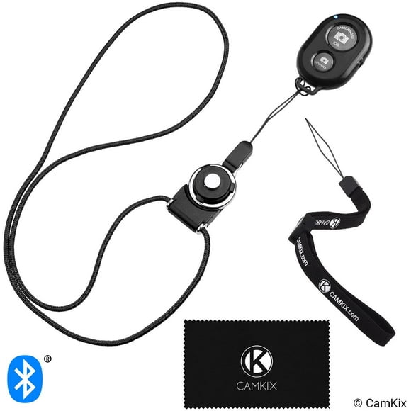 CamKix Télécommande d'Obturateur de Caméra avec Technologie Sans Fil Bluetooth, Noir - Dragonne + Longe (Détachable)
