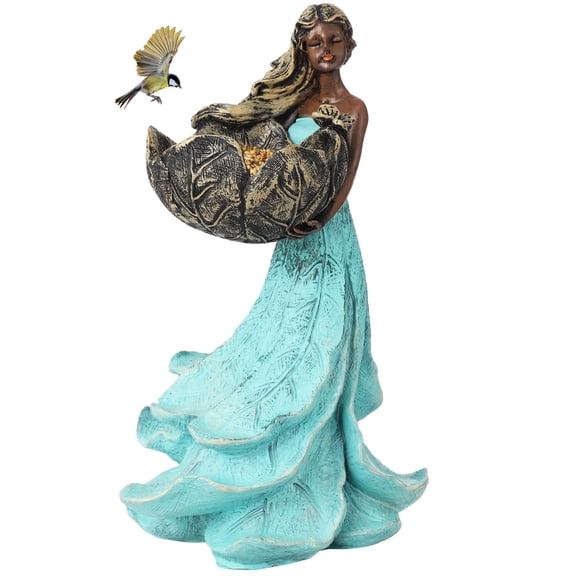 Fairy Garden Statue Bird Feeder, Resin Outdoor Bird Feeder Sculpture, Goddess Statue Decorative Birdbath, Weatherproof Yard Art, Fairy Figure for Patio, Porch, Lawn, Entryway