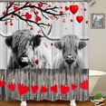 thumbnail image 3 of 4PCS Valentine's Day Highland Cow Shower Curtain Sets with Rugs, Waterproof Fabric White Shower Curtain, Red Plaid Romantic Pink Rose Floral Love Funny Bull Cattle Farm Animal Bathroom Decor, 3 of 7