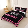 thumbnail image 3 of Castle Fairy Hockey Sport Bedding, Minimalism Checkered Duvet Cover Full, Black Pink White,Black Reversible,3pcs,1 Duvet Cover and 2 Pillowcases, 3 of 6