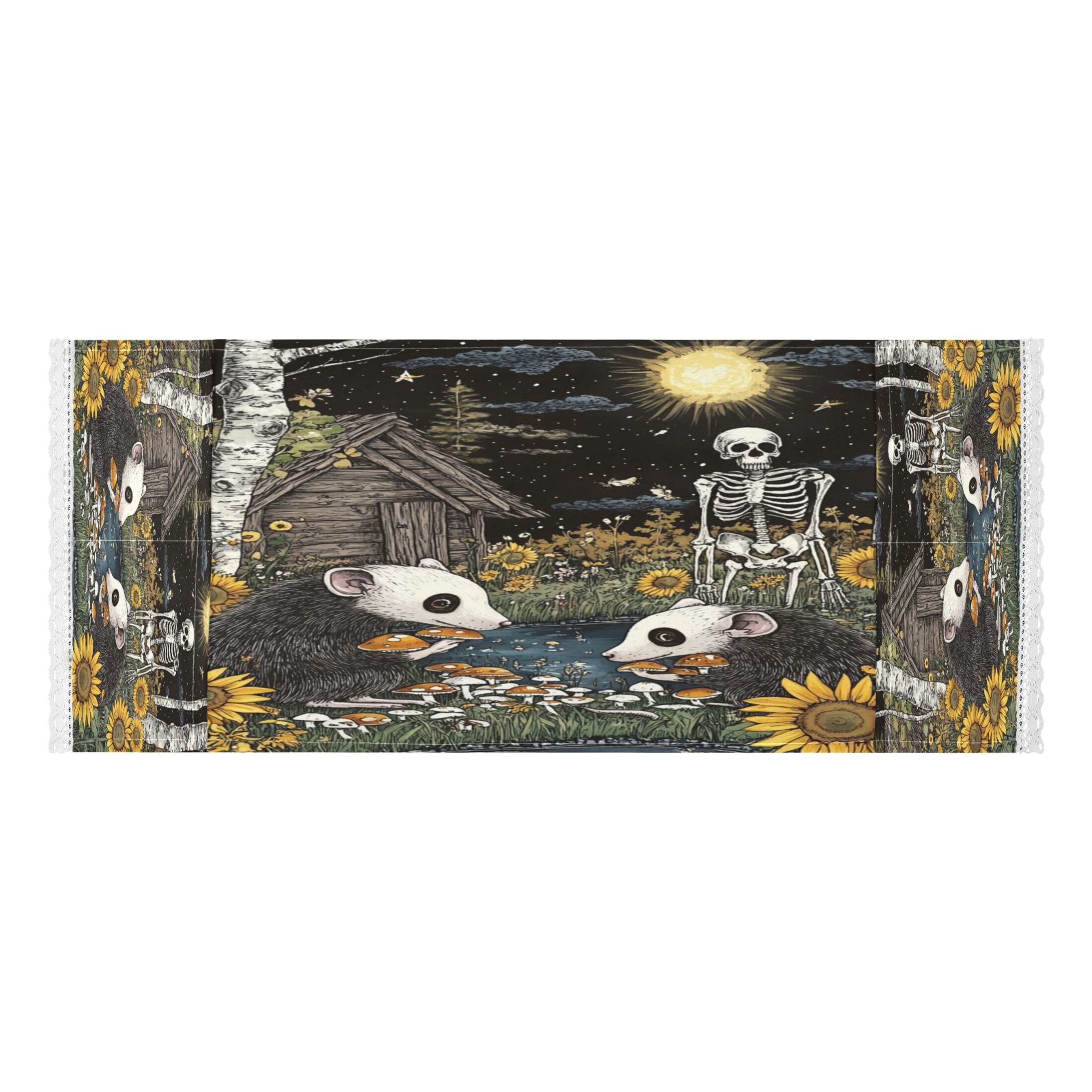 Washing Machine Cover 51.2x22in, Durable Polyester Dust Cover with Lace Trim and Side Pocket for Appliances Opossum Mushroom