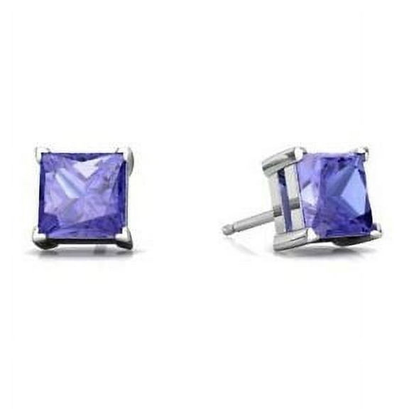 Paris Jewelry Men|Women 24k White Gold Plated 2 Cttw Tanzanite Princess Cut Stud Earrings