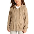 thumbnail image 3 of Lutiedan Zip Up Hoodie for Girls Long Sleeve Stretch Ribbed Jacket Casual Fall Soft Hooded Cardigan with Pocket Size 5-16, 3 of 6