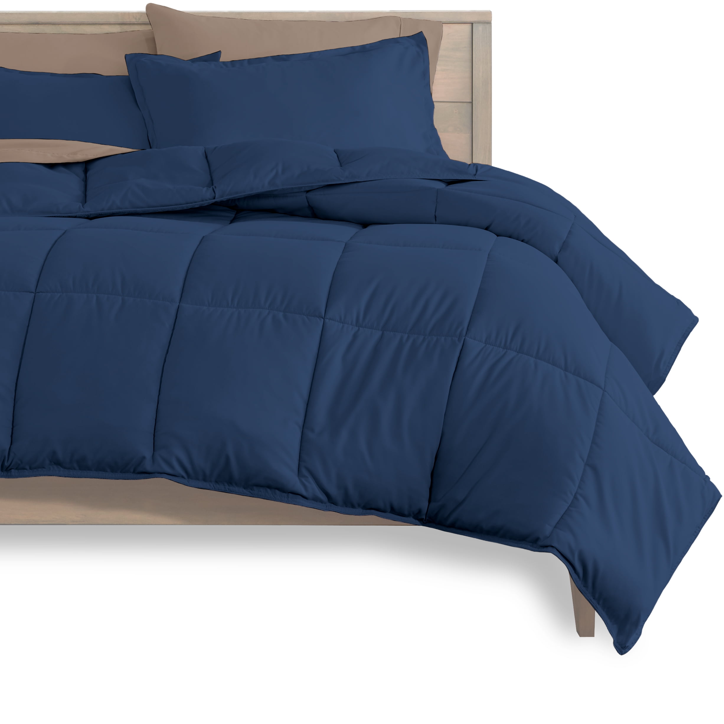 Bare Home Microfiber 7-Piece Dark Blue and Taupe Bed in a Bag, Full XL