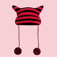 thumbnail image 1 of Y2K-gorro de punto a rayas para mujer y niña, ropa de calle japonesa, gorro Harajuku, Gorro con orejas de gato, lindo Diablo, Otoño e Invierno, 1 of 5