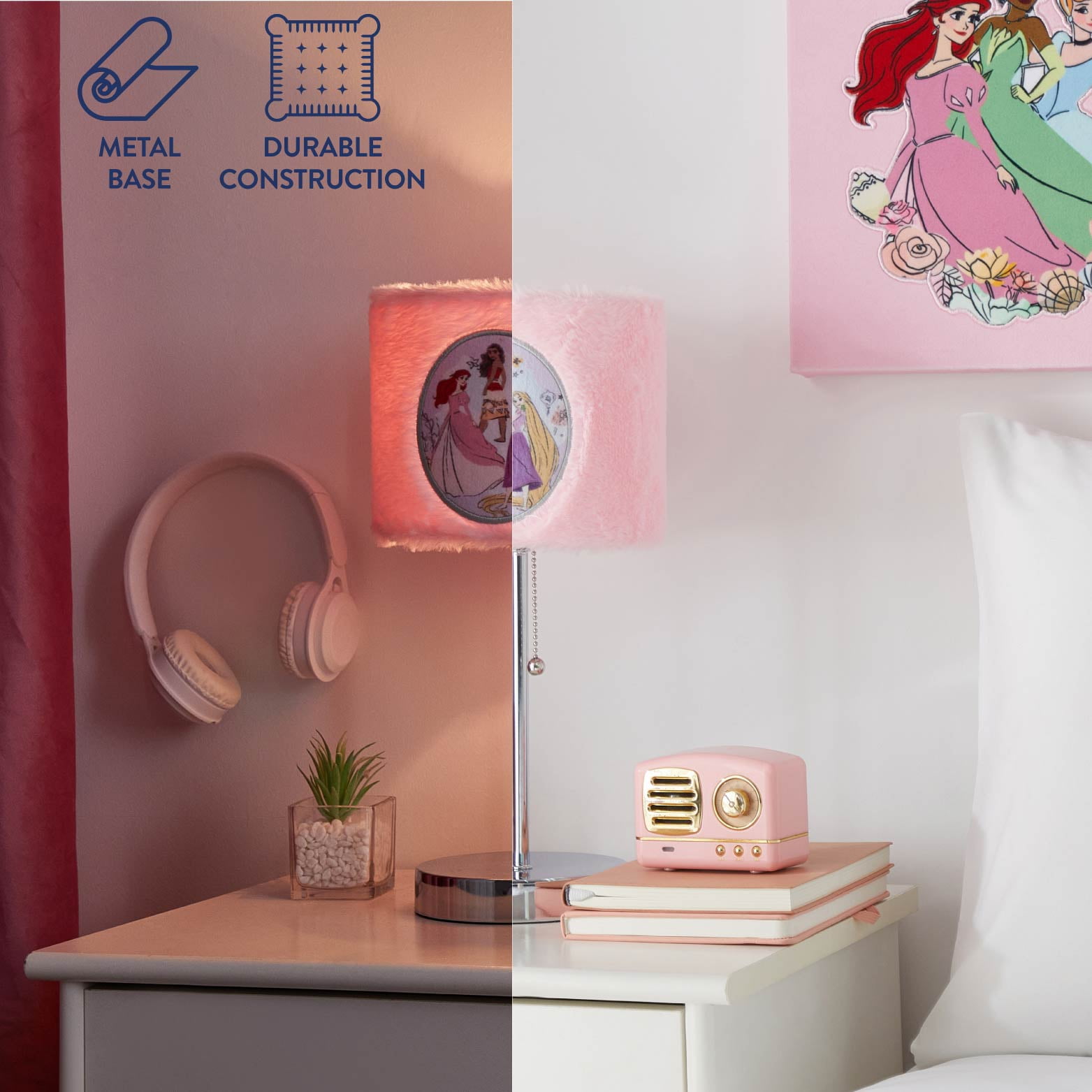 Disney Princess Plush Shade Stick Lamp for Kids, 15" H x 7" W