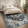 thumbnail image 3 of ODIKA 8'x10' Washable Area Rug Livingroom Vintage Distressed Boho Scroll Border Large Ornate for King Size Bedroom Under Bed, Master Suite, Non-Shedding, Easy Care, 3 of 7