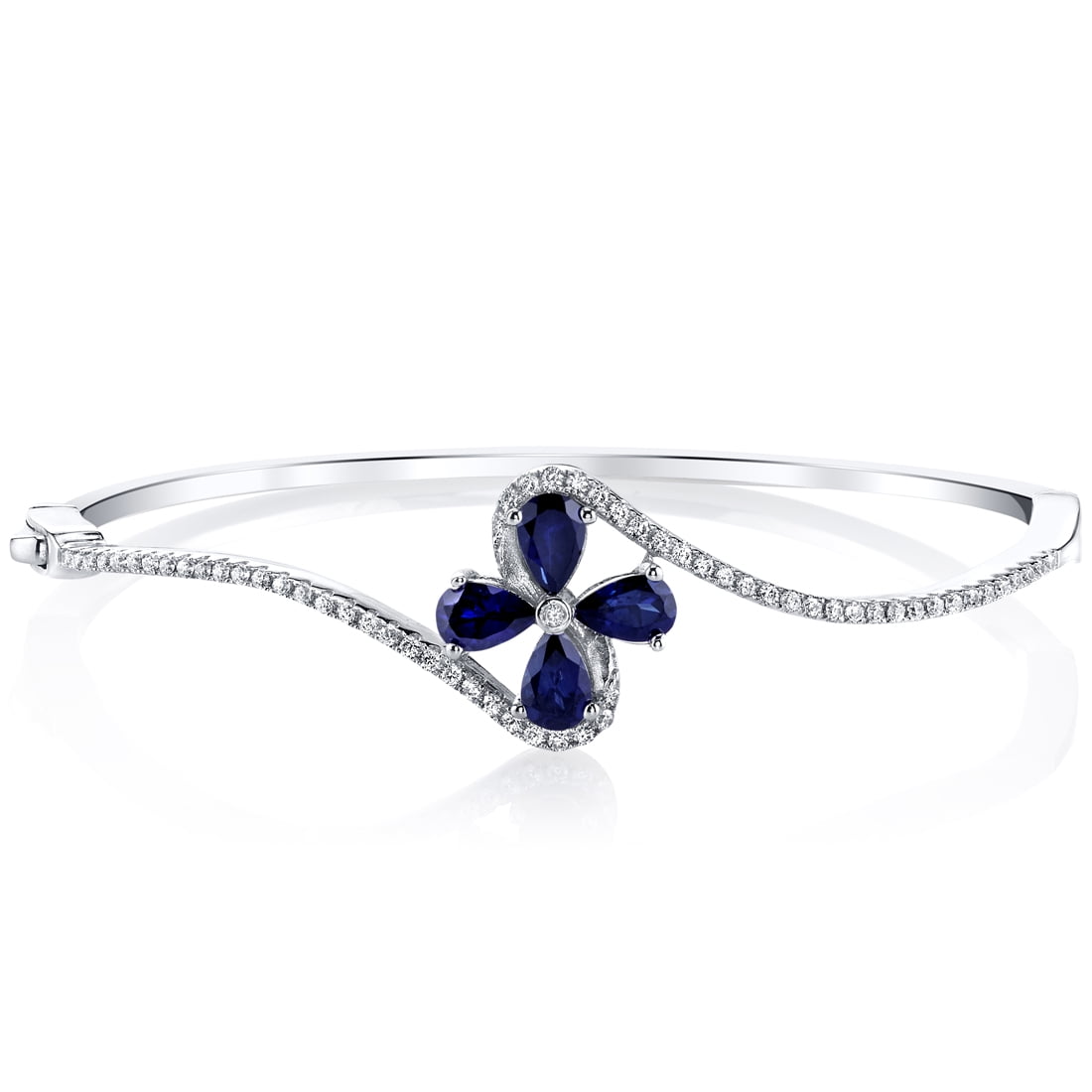 Sterling Silver Created Blue Sapphire Petal Bangle Bracelet - Walmart.com