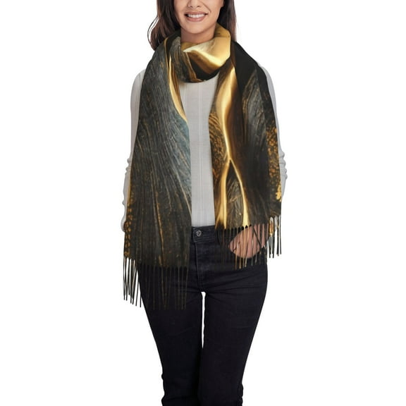 Xecao Luxurious Gold Flow Pattern Womens Winter Scarf Fall Scarf Oversized Large Scarf for Women Warm Shawl Wrap