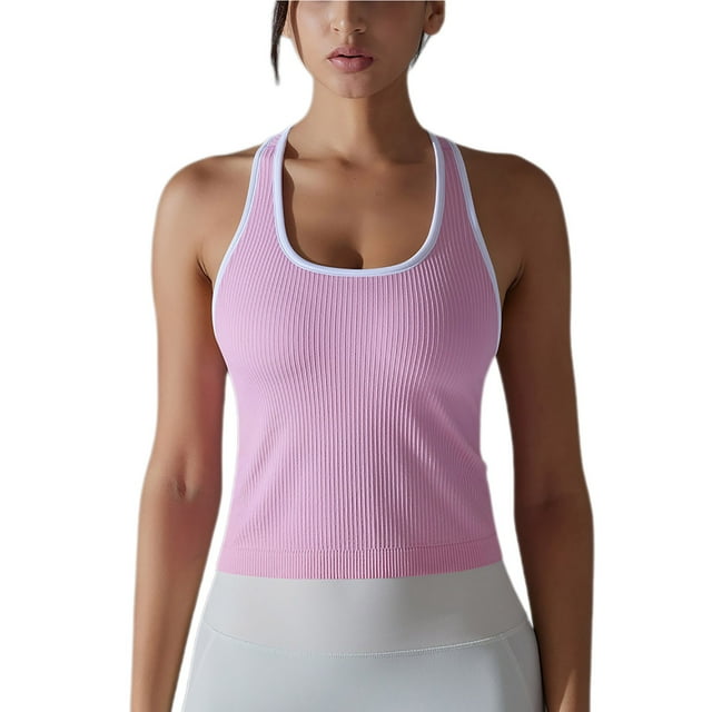 ohmzyzo Workout Tank Top for Women Seamless Racerback Cropped Tops Ribbed Knit Slim-Fit Athletic Yoga Running Tops