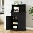thumbnail image 2 of CBJCBJ 54" Kitchen Pantry Cabinet with Door & Shelves, Sideboard Buffet Cabinet with Microwave Stand for Dining Room, Black, 2 of 7