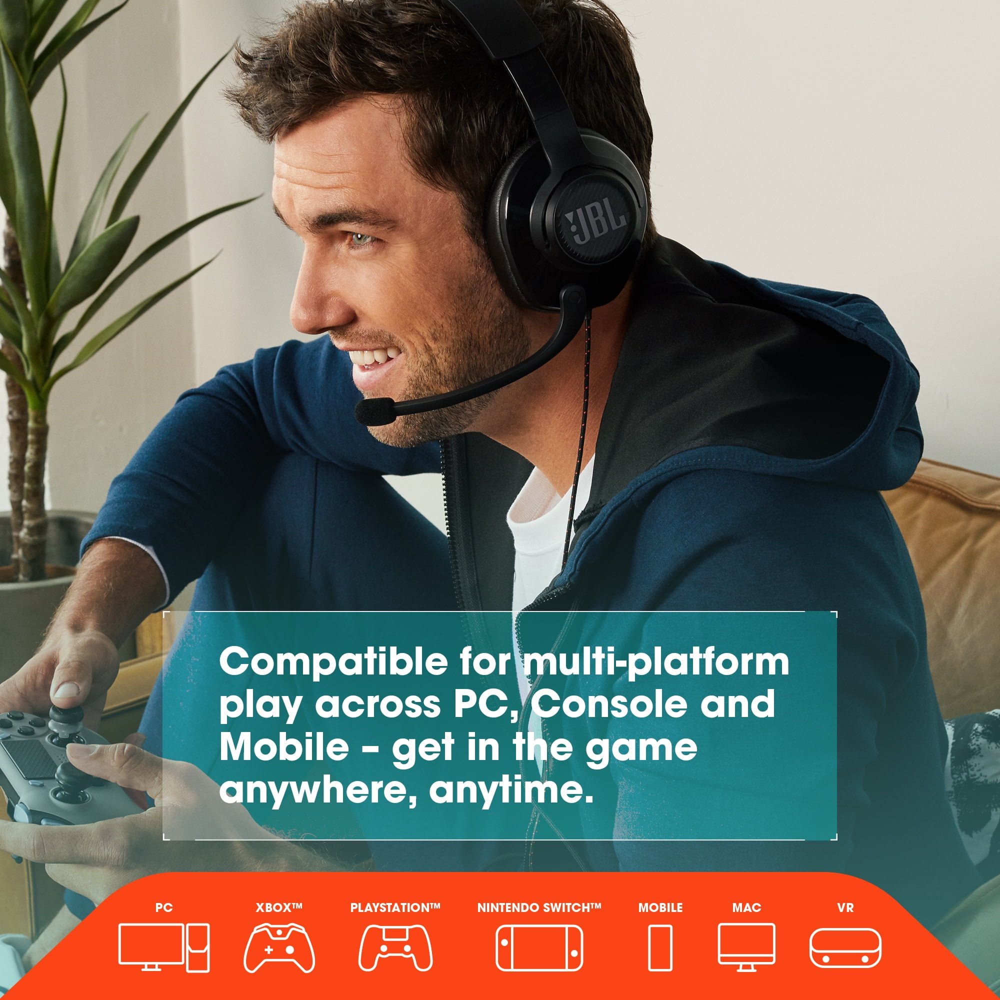 JBL Quantum 300 - Hybrid wired over-ear PC gaming headset with flip-up mic - Black