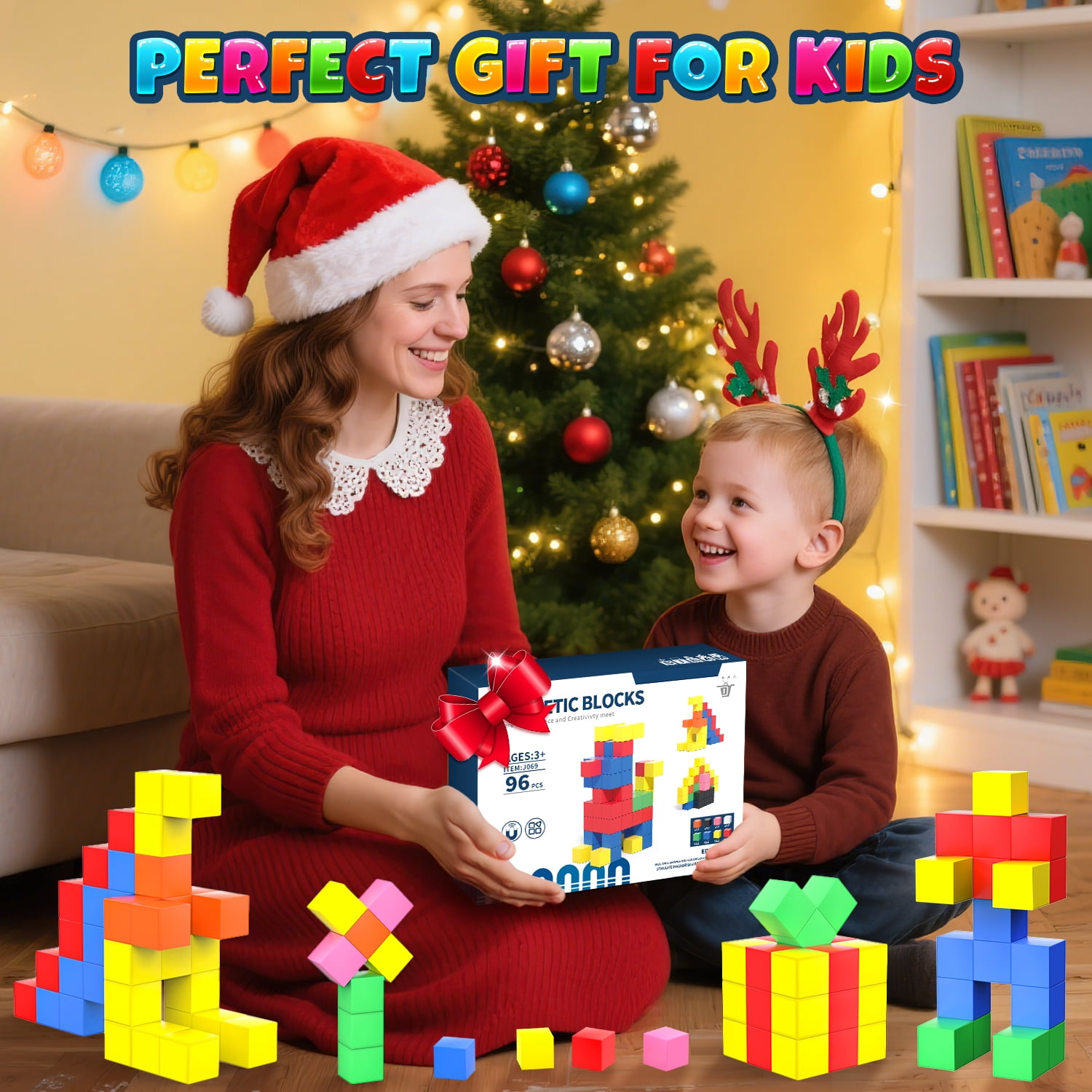UUSUOO 96PCS Magnetic Blocks,0.9 Inch Large Magnetic Building Blocks for Kids, 3D Magnetic Cubes for Kids,Preschool Educational Sensory Magnet Toys,Christmas Gifts for Kids 3 4 5 6+