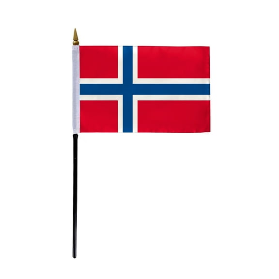 AGAS Small 4" x 6" 4x6 inch Norway Hand Flag Polyester material Stitched Edges 11" Plastic Stick Norwegian Hand Held Mini Small Stick Flags