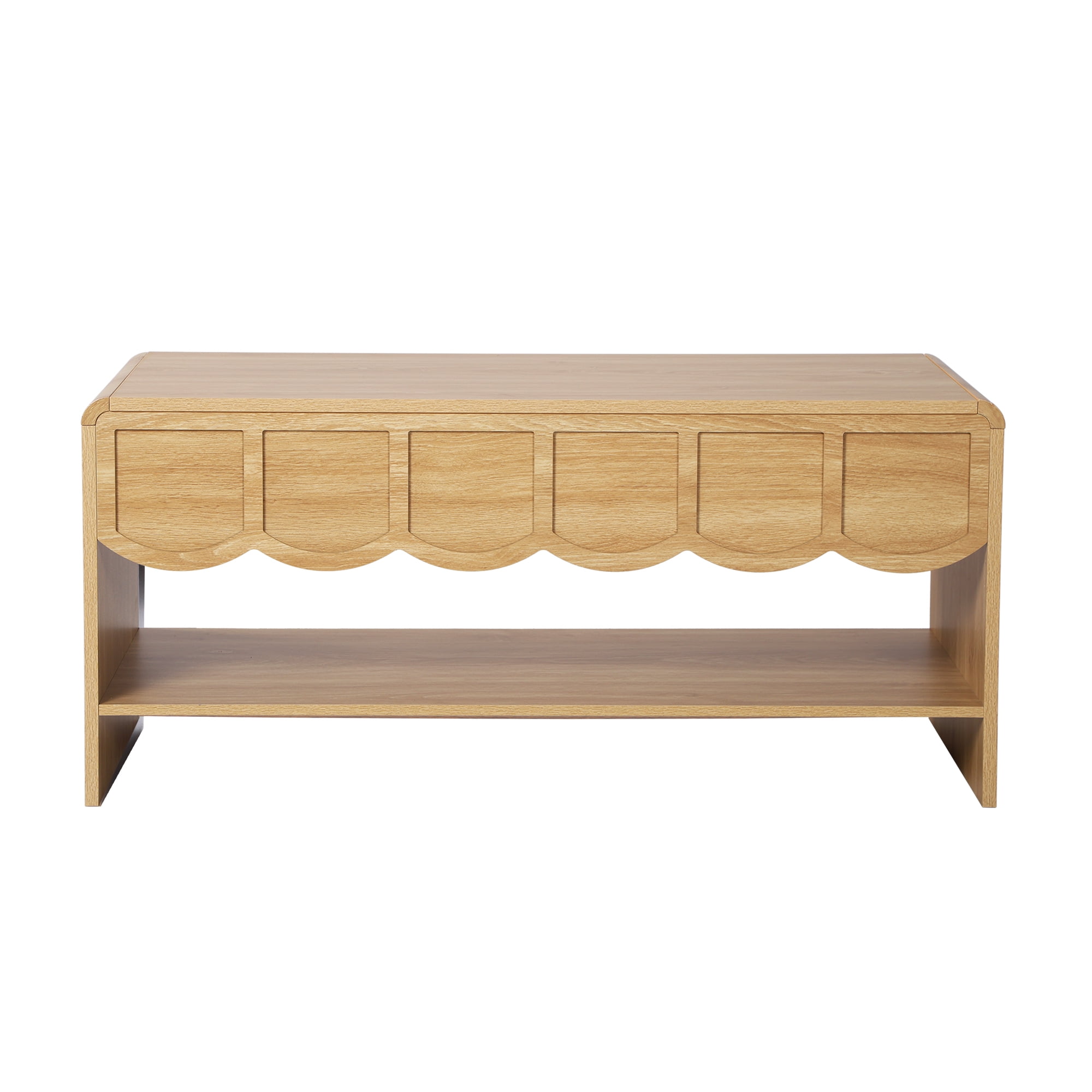 Wirrytor Lift Top Coffee Table with Storage for Living Room , Oval Coffee Table with Hidden Compartment and Open Shelf, Modern Center Tables, Wave Edge Design